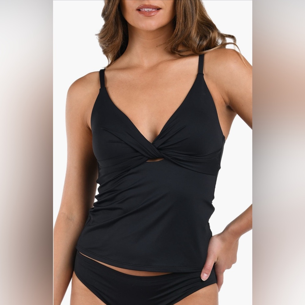 La Blanca Black Twist Front Tankini Top